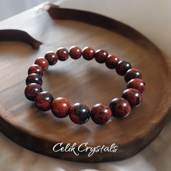 Mahogany Obsidian Bracelet Natural Stones 10mm Unisex Stretch Bead Brace… - Picture 2 of 5